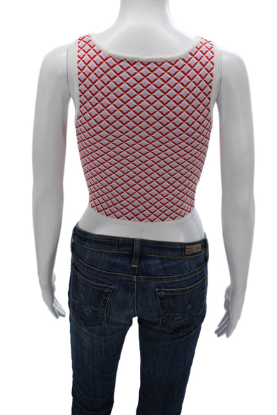 Sandro Women Red Cropped Tank Square Neck Argyle Zip Cotton Polyester Size S