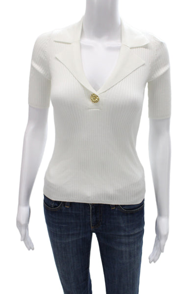Sandro Paris Womens Collared Short Sleeve Basic Top White Button Size S