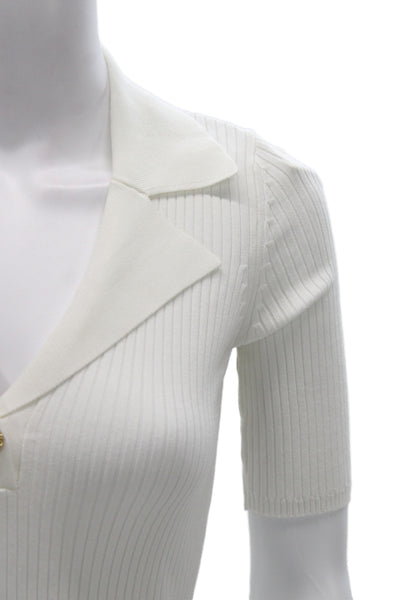 Sandro Paris Womens Collared Short Sleeve Basic Top White Button Size S