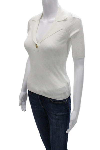 Sandro Paris Womens Collared Short Sleeve Basic Top White Button Size S