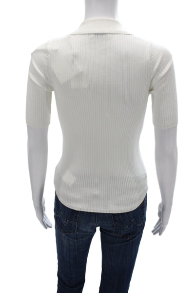 Sandro Paris Womens Collared Short Sleeve Basic Top White Button Size S