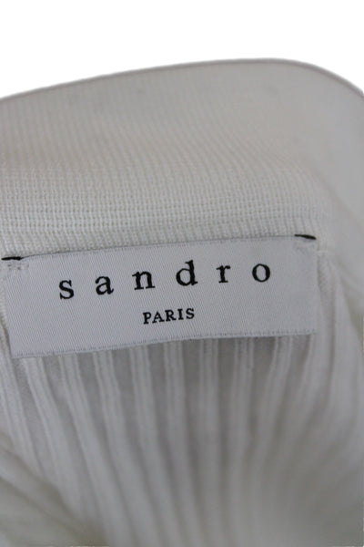 Sandro Paris Womens Collared Short Sleeve Basic Top White Button Size S