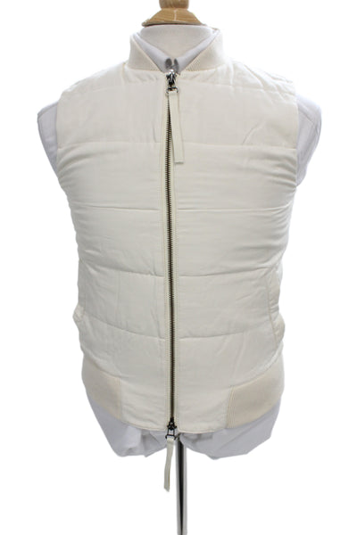 Vince Mens Quilted Zip Vest White Mock Neck Size S