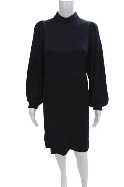 Rodebjer Womens Dark Blue Cotton Sweater Dress Mock Neck Long Sleeve Size L
