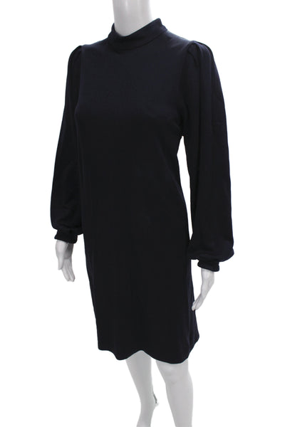 Rodebjer Womens Dark Blue Cotton Sweater Dress Mock Neck Long Sleeve Size L