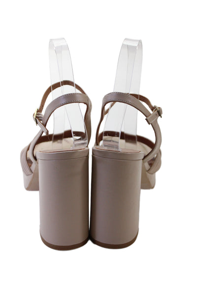 Michele Lopriore Womens Ankle Strap Platform Sandal Heels Beige Size 39 9