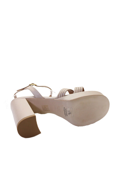 Michele Lopriore Womens Ankle Strap Platform Sandal Heels Beige Size 39 9