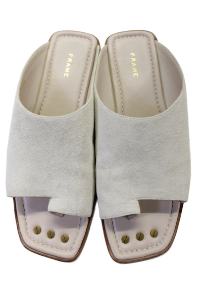 Frame Womens Suede Slide On Toe Ring Sandals White Size 40 10