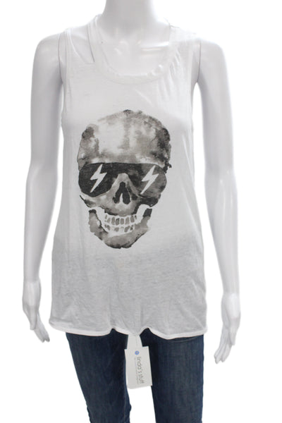 Chaser Womens Basic Sleeveless Tank White Skull Graphic Round Neck Size S
