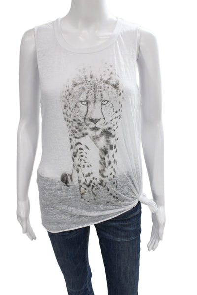 Chaser Womens White Animal Print Basic Tank Cotton Blend Round Neck Size S