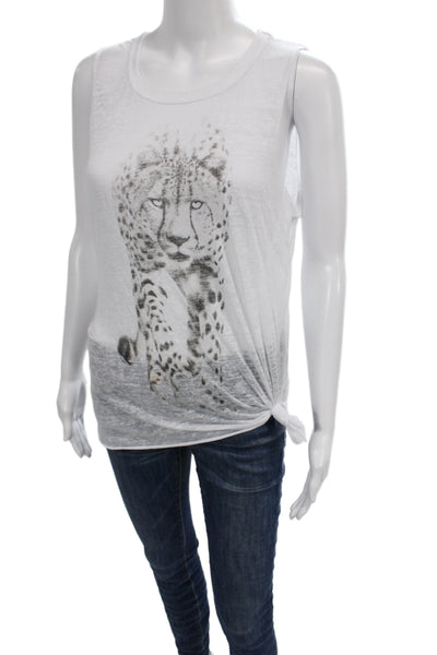 Chaser Womens White Animal Print Basic Tank Cotton Blend Round Neck Size S