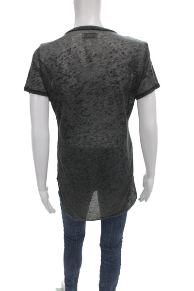 Lauren Moshi Womens Gray Striped V-Neck Cotton Short Sleeve T-Shirt Size XS