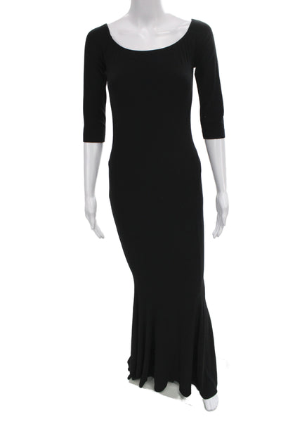Norma Kamali Womens Solid Black Scoop Neck Maxi Dress 3/4 Sleeve Size S