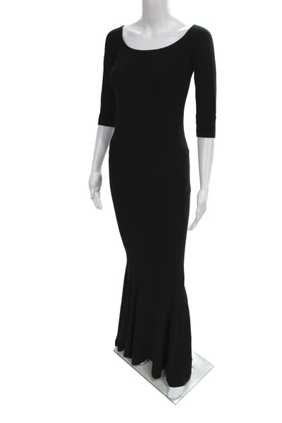 Norma Kamali Womens Solid Black Scoop Neck Maxi Dress 3/4 Sleeve Size S