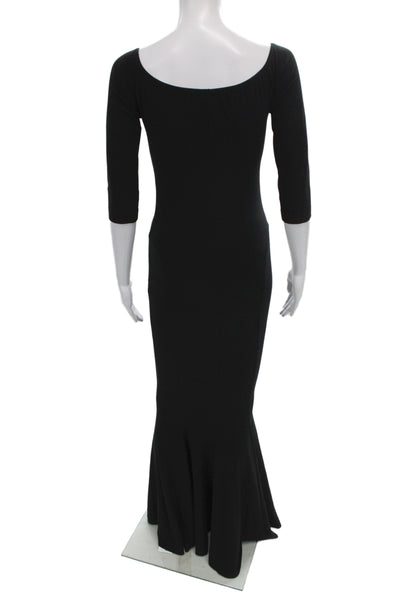 Norma Kamali Womens Solid Black Scoop Neck Maxi Dress 3/4 Sleeve Size S