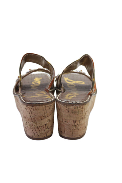 Sam Edelman Womens Ikat Print Cork Platform Abril Wedge Sandals Brown Size 7