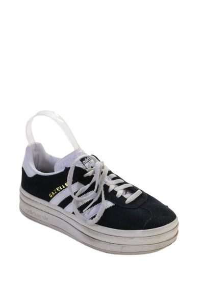 Adidas Womens Suede Platform Gazelle Lace Up Sneakers Black White Size 6 Placeho