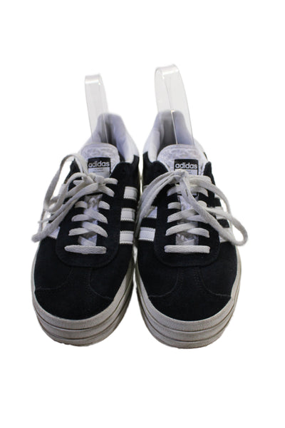 Adidas Womens Suede Platform Gazelle Lace Up Sneakers Black White Size 6 Placeho