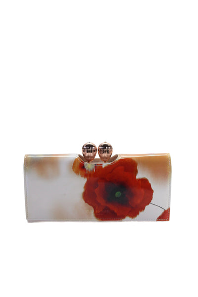 Ted Baker London Womens Leather Watercolor Floral Print Wallet White Red