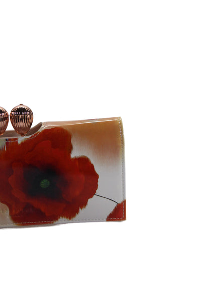 Ted Baker London Womens Leather Watercolor Floral Print Wallet White Red