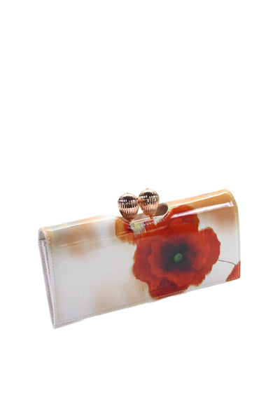 Ted Baker London Womens Leather Watercolor Floral Print Wallet White Red