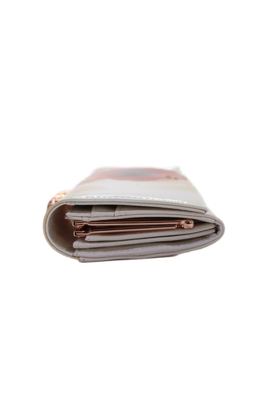 Ted Baker London Womens Leather Watercolor Floral Print Wallet White Red