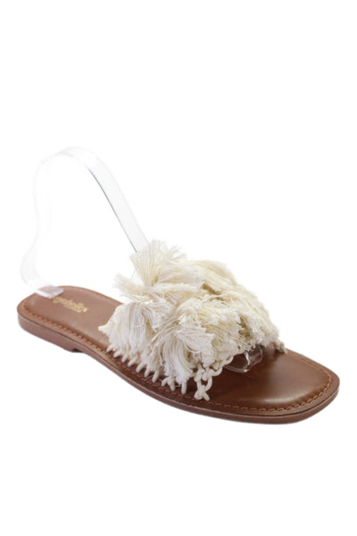 Seychelles Womens Woven Tassel Front Slide On Sandals White Size 7