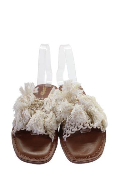 Seychelles Womens Woven Tassel Front Slide On Sandals White Size 7