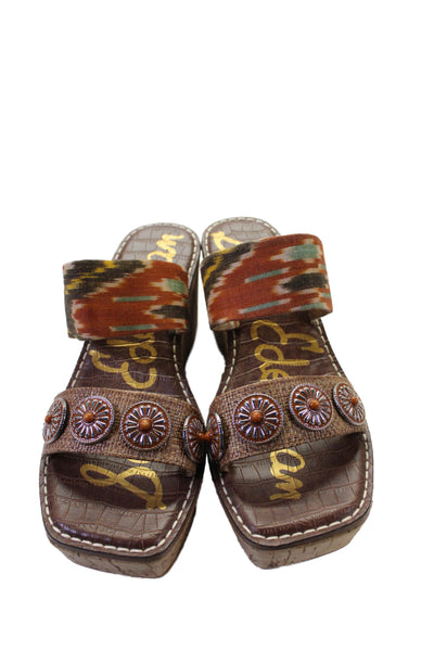 Sam Edelman Womens Ikat Print Cork Platform Abril Wedge Sandals Brown Size 7