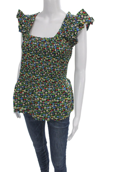 Tuckernuck Womens Smocked Floral Square Neck Blouse Short Sleeve Size 2XL