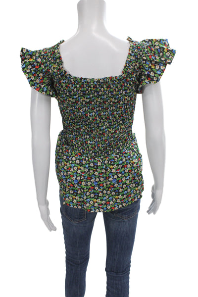 Tuckernuck Womens Smocked Floral Square Neck Blouse Short Sleeve Size 2XL