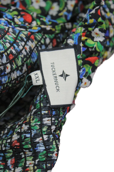 Tuckernuck Womens Smocked Floral Square Neck Blouse Short Sleeve Size 2XL