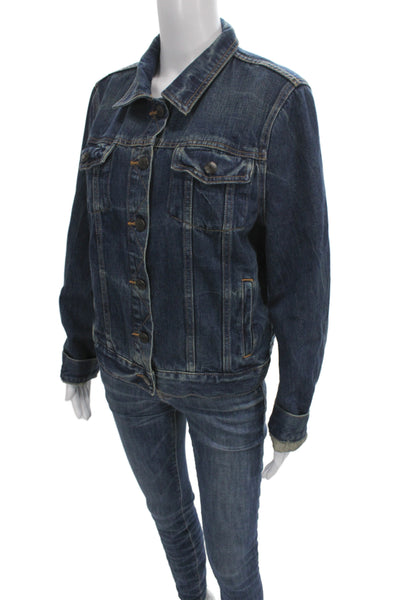 J Crew Womens Basic Jacket Blue Cotton Button Collared Long Sleeve Size L