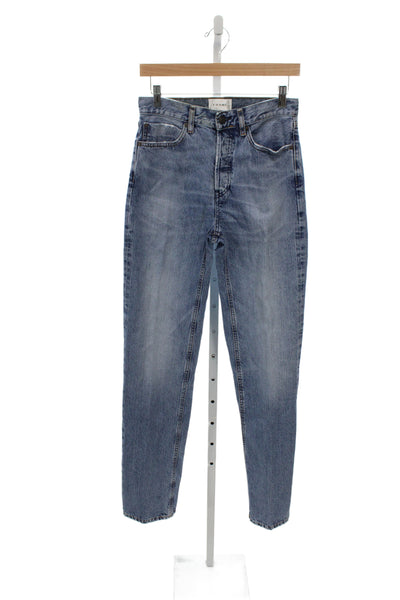 Frame Unisex Mom Straight Jeans Blue Button Fly 100% Cotton Size 25