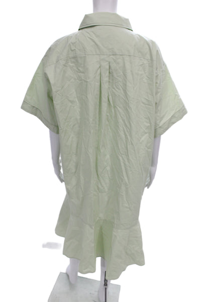Sea Women Shirt Dress Green Cotton Collared Short Sleeve Midi Size XL