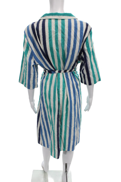 Emporio Sirenuse Positano Women Blue Linen Shirtdress 3/4 Sleeve Midi Size M