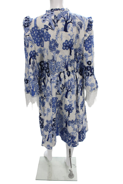 Giambattista Valli Women Fit & Flare Blue Mid Calf Dress Long Sleeve Size 48 Pla