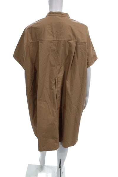 Jil Sander Womens Beige Cotton Mock Neck Short Sleeve Shirt Dress Button Size L