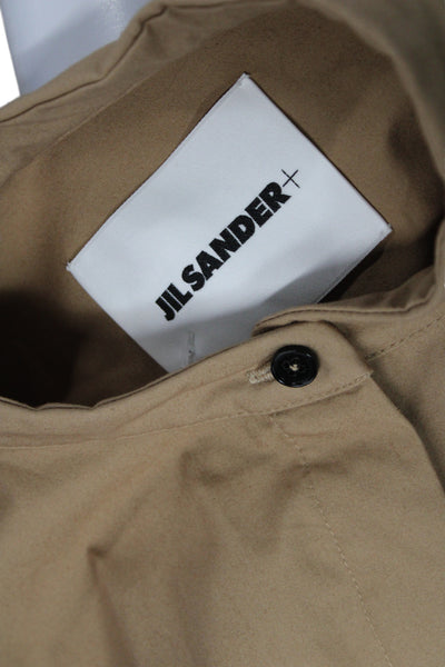Jil Sander Womens Beige Cotton Mock Neck Short Sleeve Shirt Dress Button Size L