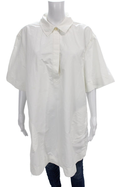 Simkhai Womens Short Sleeve Collared Suede Cotton Tunic Button Up White Size XL
