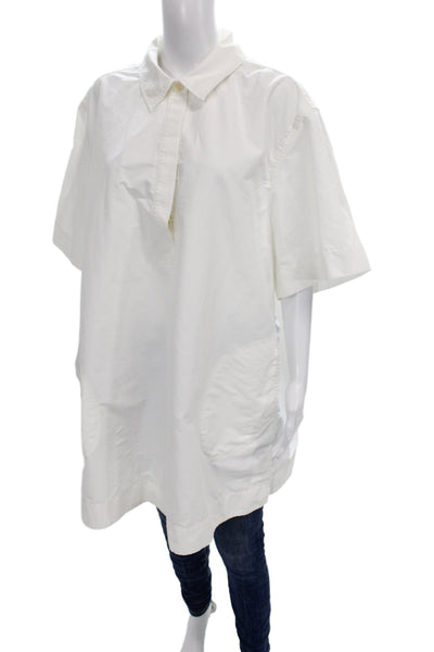 Simkhai Womens Short Sleeve Collared Suede Cotton Tunic Button Up White Size XL