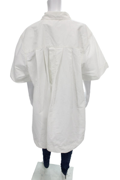 Simkhai Womens Short Sleeve Collared Suede Cotton Tunic Button Up White Size XL
