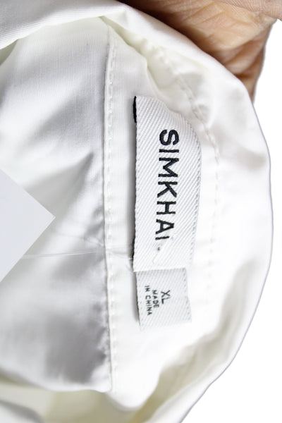 Simkhai Womens Short Sleeve Collared Suede Cotton Tunic Button Up White Size XL