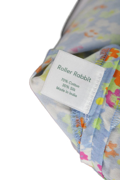 Roller Rabbit Women Floral Shirt Dress Blue Cotton 3/4 Sleeve Midi Size 2XS