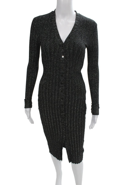 Enza Costa Womens Bodycon Black V-Neck Long Sleeve Dress Size XS