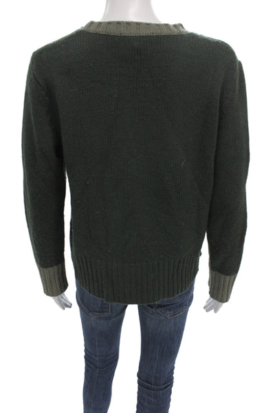 Splendid Womens Pullover Sweater Camo Green Crew Neck Button Long Sleeve Size S