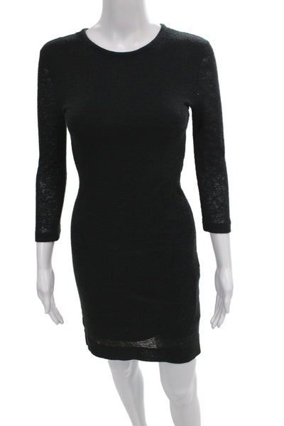 Rag & Bone Women Bodycon Dress Black 3/4 Sleeve Round Neck Midi Linen Size S