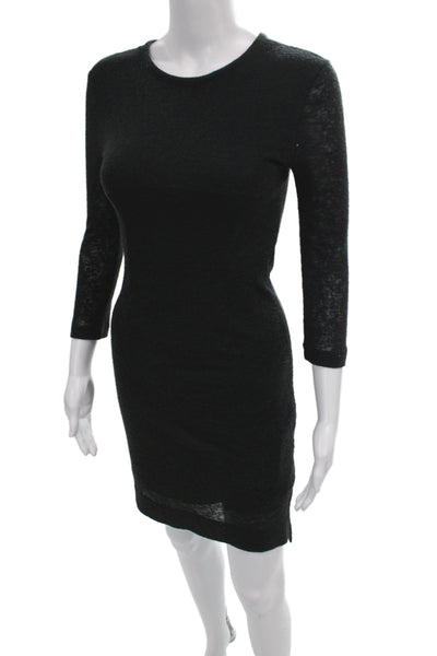 Rag & Bone Women Bodycon Dress Black 3/4 Sleeve Round Neck Midi Linen Size S