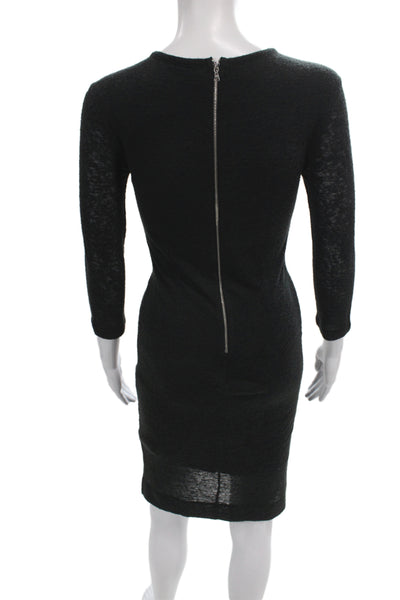 Rag & Bone Women Bodycon Dress Black 3/4 Sleeve Round Neck Midi Linen Size S