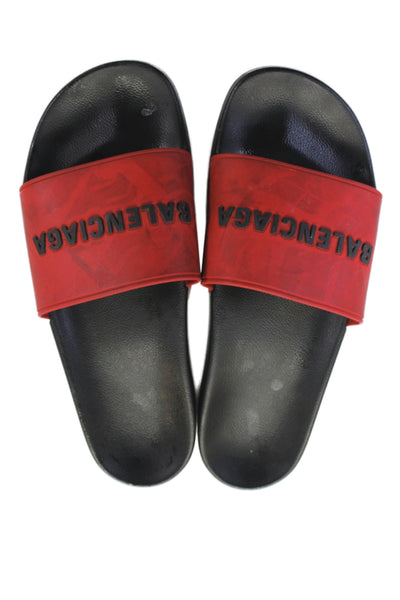 Balenciaga Mens Slide On Pool Sandals Red Black Size 11 Placeholder Title